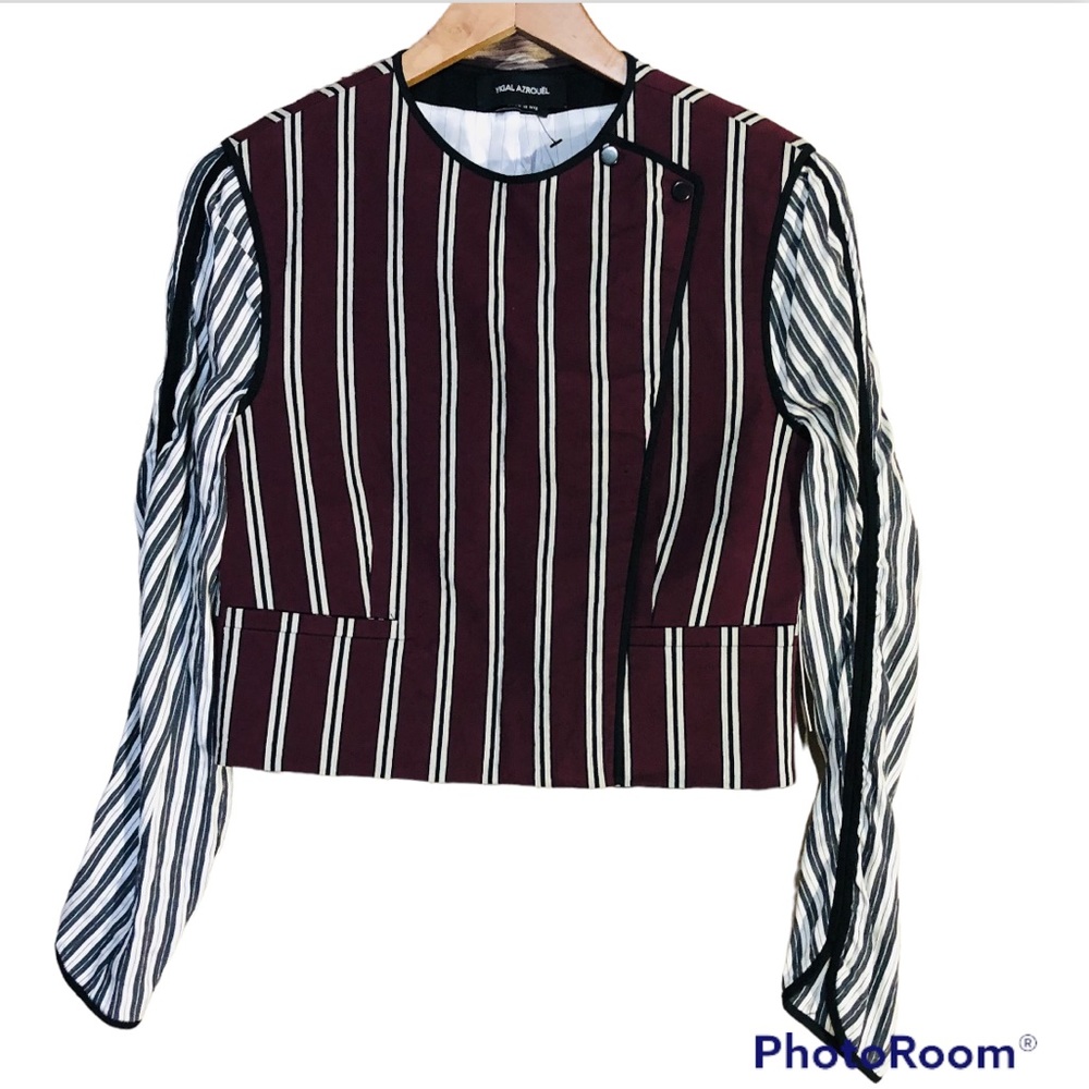 Yigal azrouel linen blend colorblock stripes Moto jacket